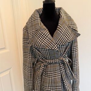 Lapis Black, White & Mustard Plaid Wrap Coat